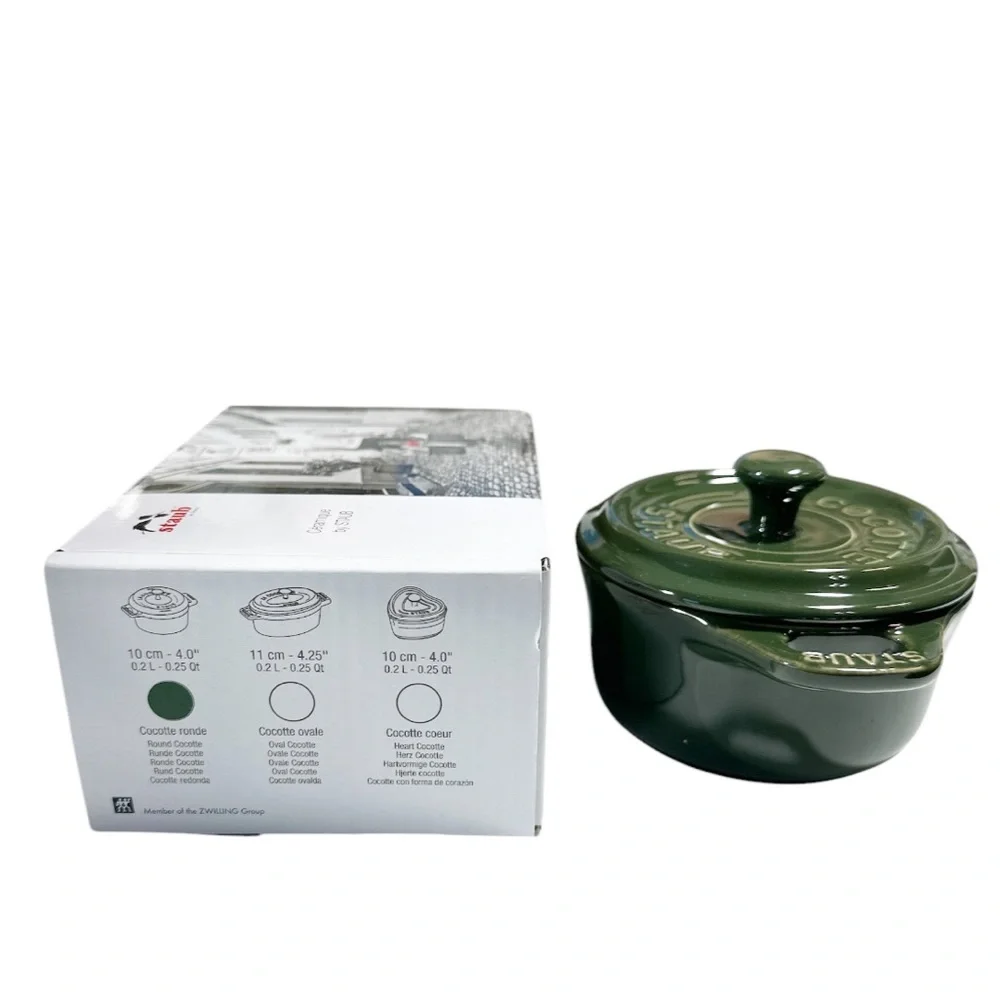 NEW VHTF Staub BASIL MINI ROUND CERAMIC COCOTTE 10cm